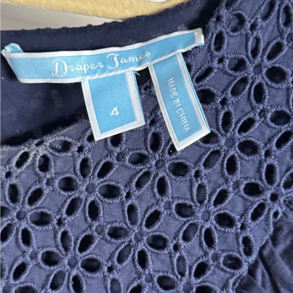 Draper James navy eyelet top with 3/4 bell sleeves size 4 - Picture 5 of 5